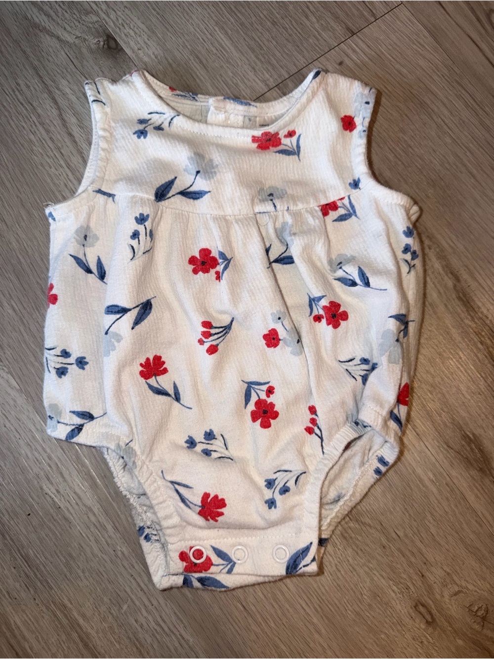 Carter's White Sleeveless Floral Romper with Red and Blue Flowers